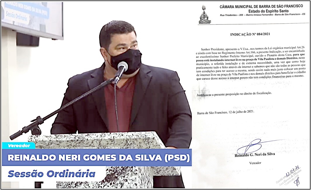 Vereador Borrinha solicita internet gratuita em praça de Vila Paulista e em outros distritos