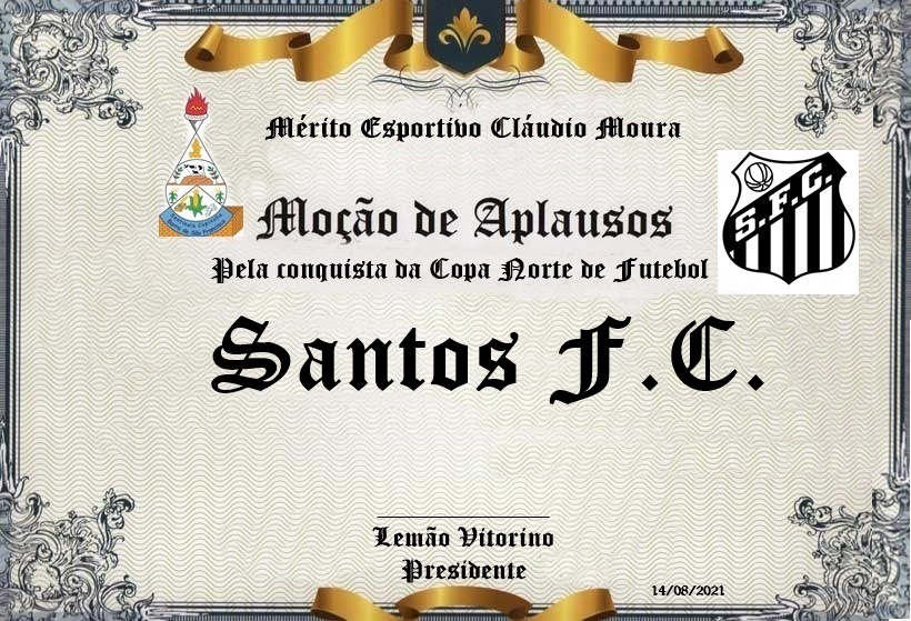 Câmara vai homenagear em sessão, jogadores e diretoria do Santos F.C.