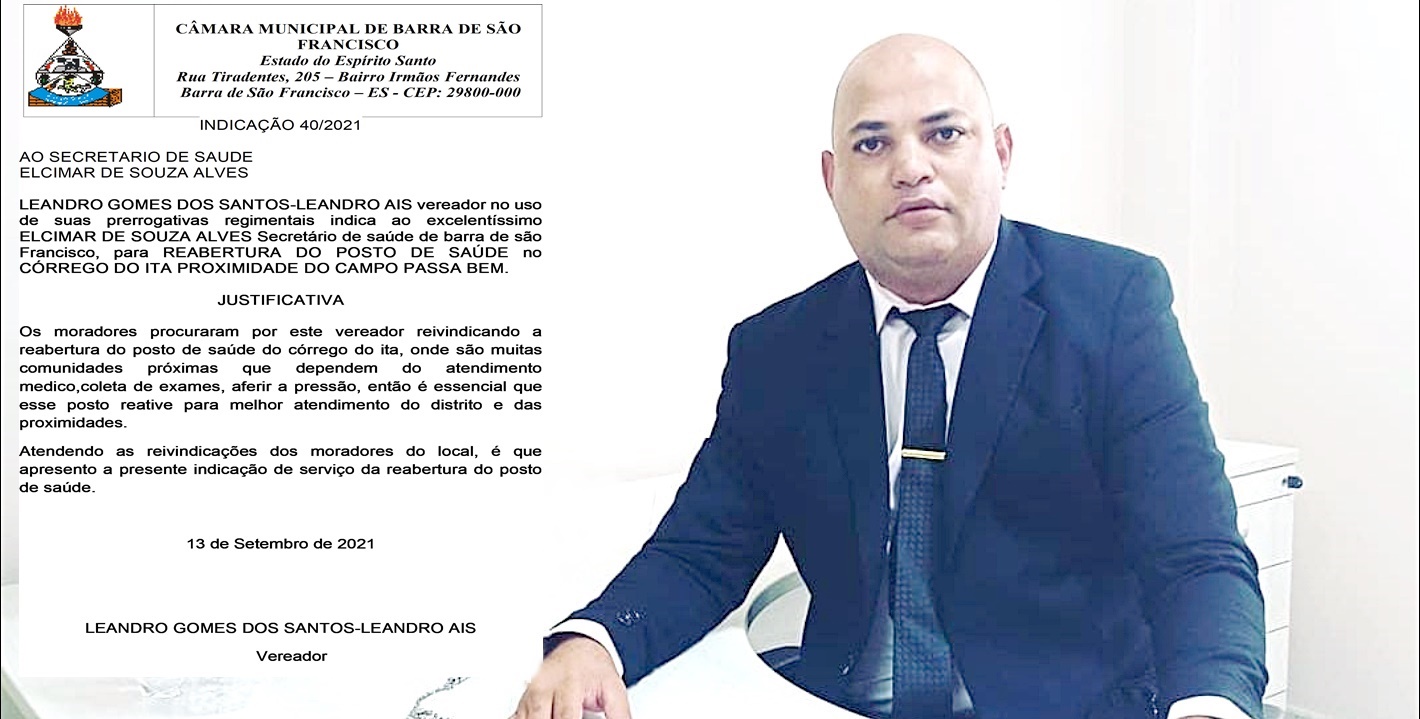  Leandro Ais quer reabertura de Posto de Saúde no Córrego do Itá
