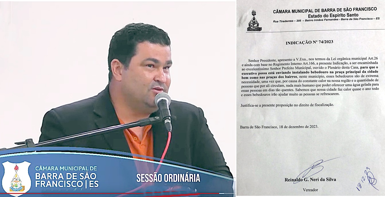 Reinaldo Borrinha quer que prefeitura instale bebedouros públicos