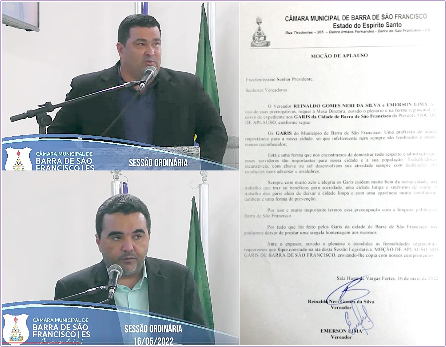 Vereadores Reinaldo Neri e Emerson Lima apresentam Moção de Aplauso para servidores Garis