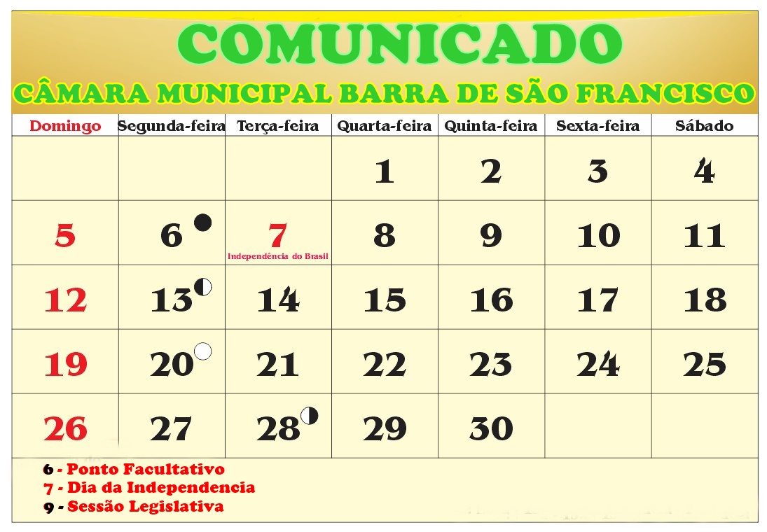 Domingo Segunda-feira TerÃ§a-feira Quarta-feira Quinta-feira Sexta