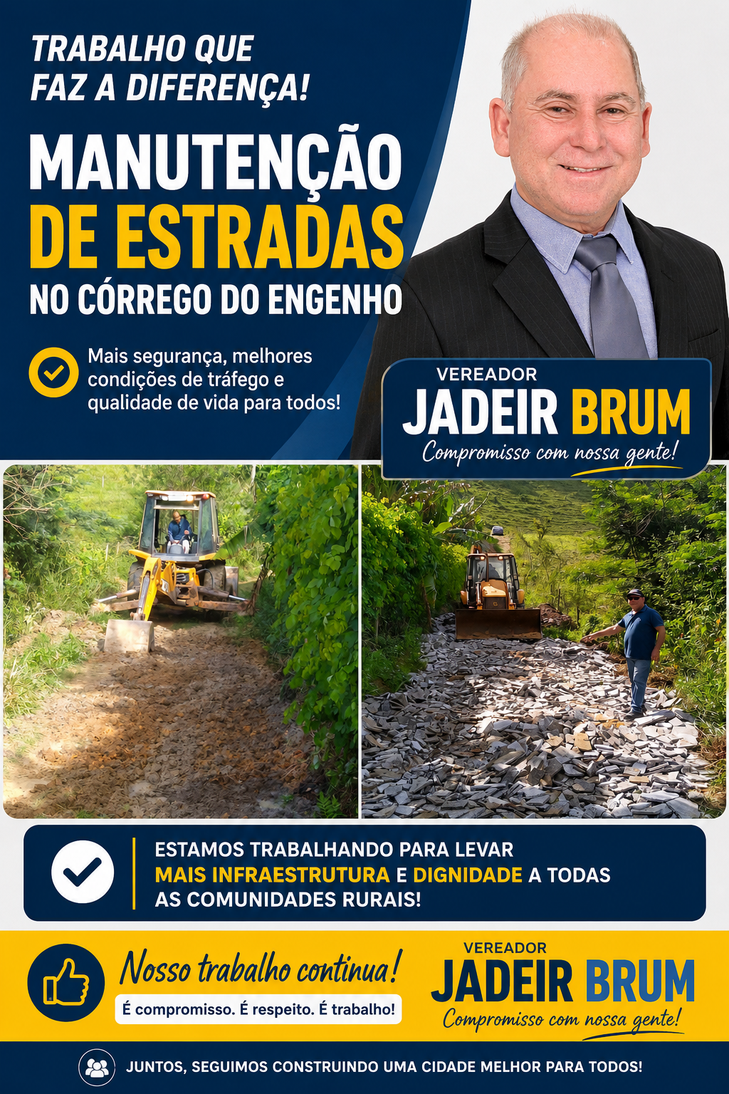 Jadeir Brum agradece recuperação em estradas no Córrego do Engenho