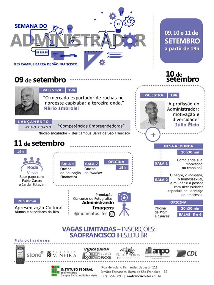 Vem aí: Semana do Administrador - 09, 10 e 11 de setembro de 2019