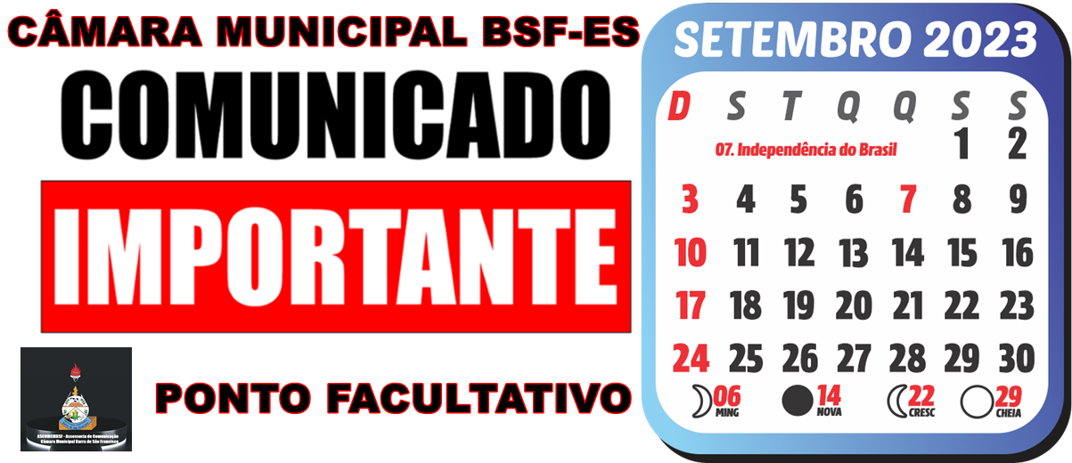 Ponto Facultativo nesta sexta dia 08