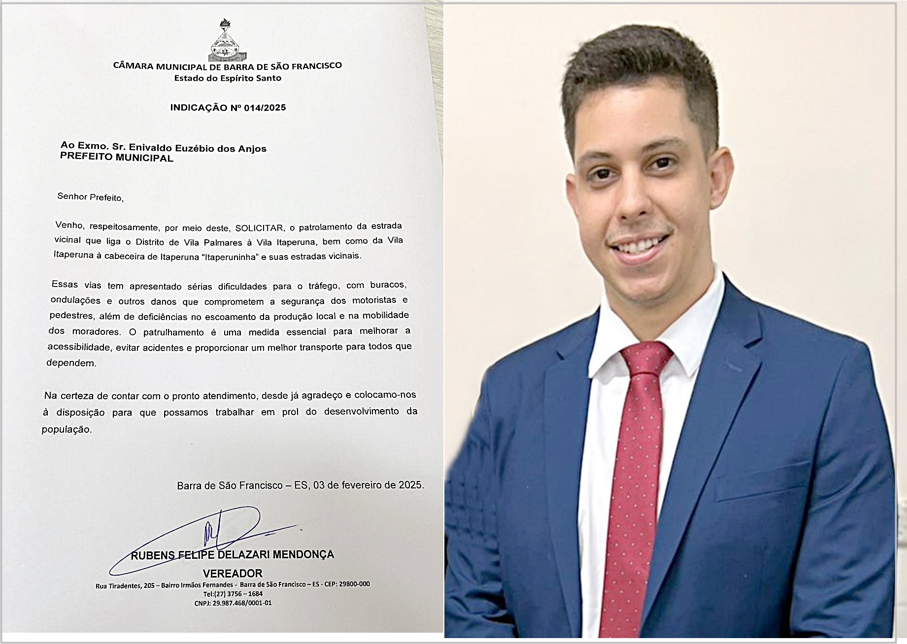 Vereador Rubens Delazari agradece patrolamentos em Vila Itaperuna 