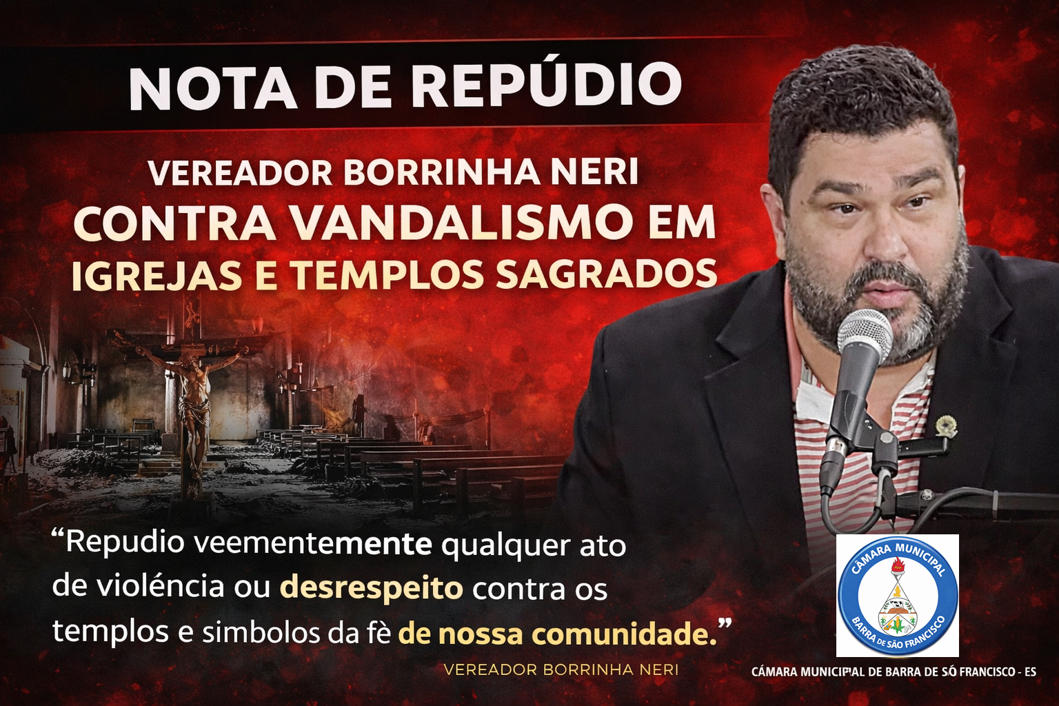 Borrinha denuncia vandalismo em templos religiosos de Vila Paulista