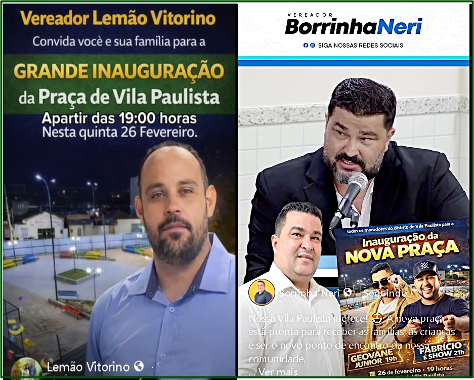 Lemão e Borrinha convidam para inauguração de praça em Vila Paulista